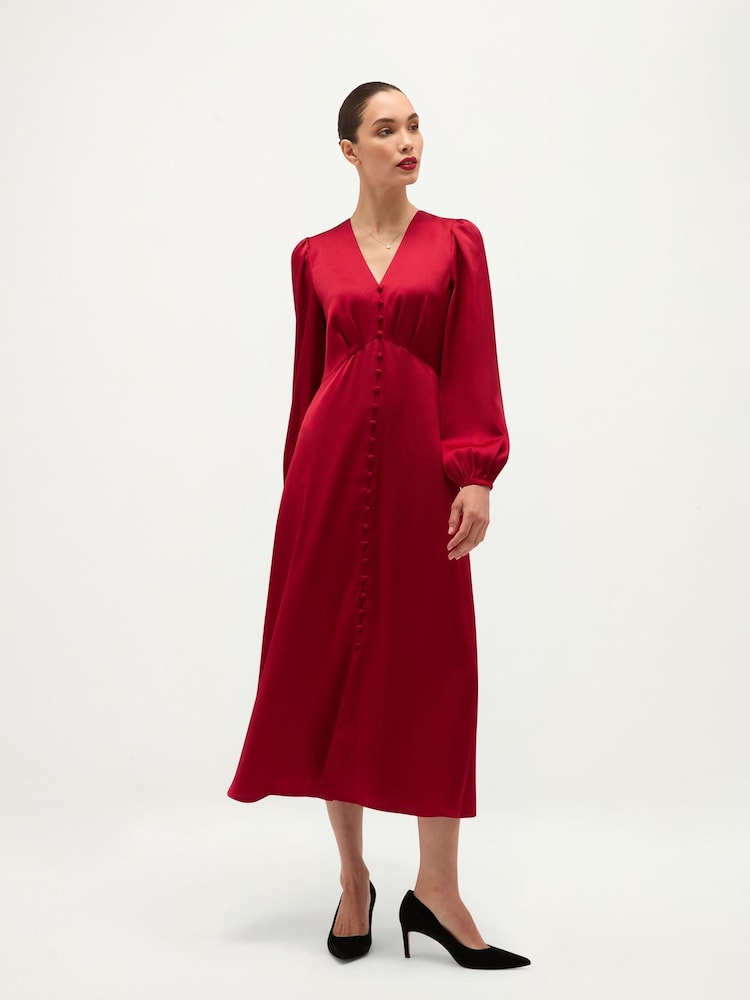 Hobbs Red Rosabella Textured Satin Dress - Image 1 of 6 Hobbs Red Rosabella Textured Satin Dress - Image 1 of 6