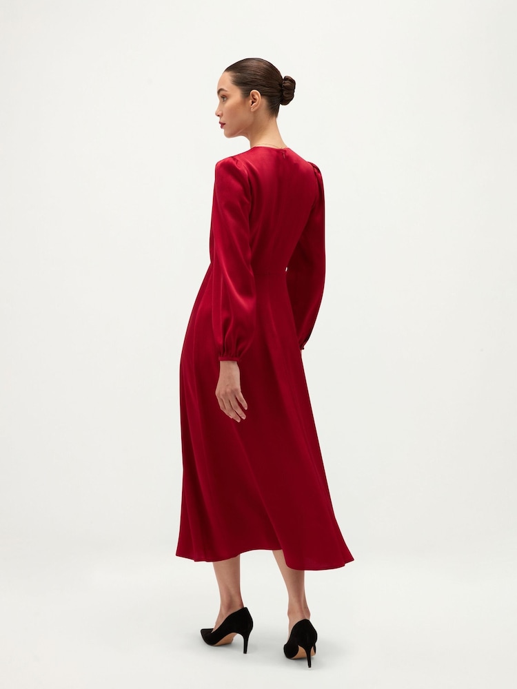 Hobbs Red Rosabella Textured Satin Dress - Image 2 of 6 Hobbs Red Rosabella Textured Satin Dress - Image 2 of 6