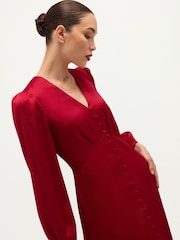 Hobbs Red Rosabella Textured Satin Dress - Image 3 of 6