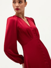 Hobbs Red Rosabella Textured Satin Dress - Image 4 of 6