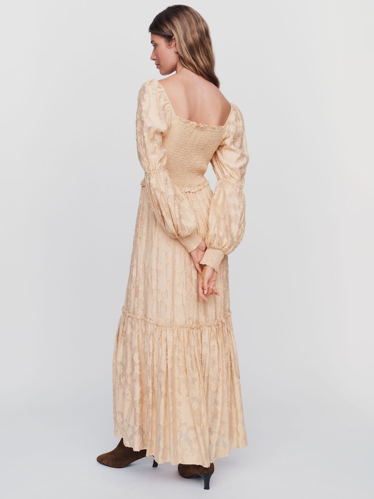 Anthropologie Nude Tiered Puff-Sleeve Midi Dress - Image 2 of 4 Anthropologie Nude Tiered Puff-Sleeve Midi Dress - Image 2 of 4