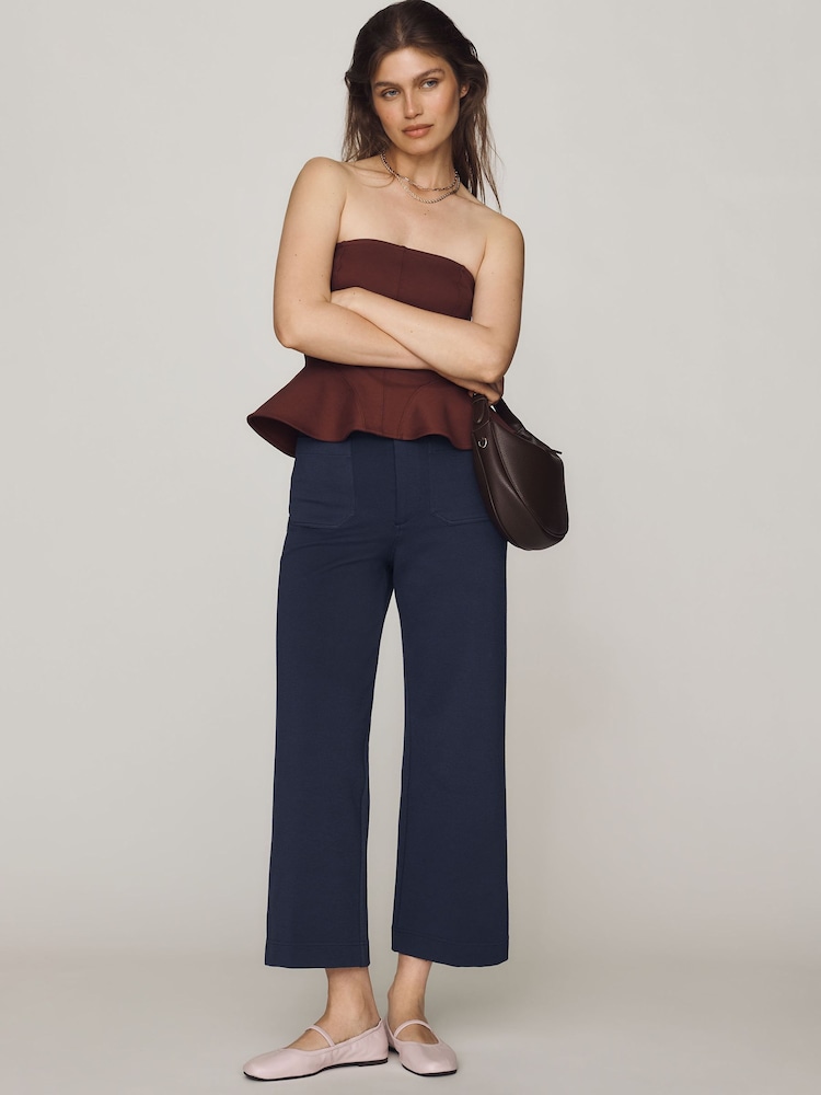 Anthropologie Blue Maeve The Colette Knit Crop Wide-Leg Trousers - Image 1 of 4