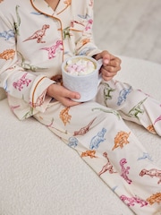 Chelsea Peers Natural Kids Dinosaur Print Button Up Long Pyjama Set - Image 5 of 8