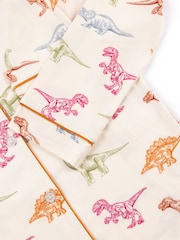 Chelsea Peers Natural Kids Dinosaur Print Button Up Long Pyjama Set - Image 7 of 8