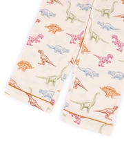 Chelsea Peers Natural Kids Dinosaur Print Button Up Long Pyjama Set - Image 8 of 8