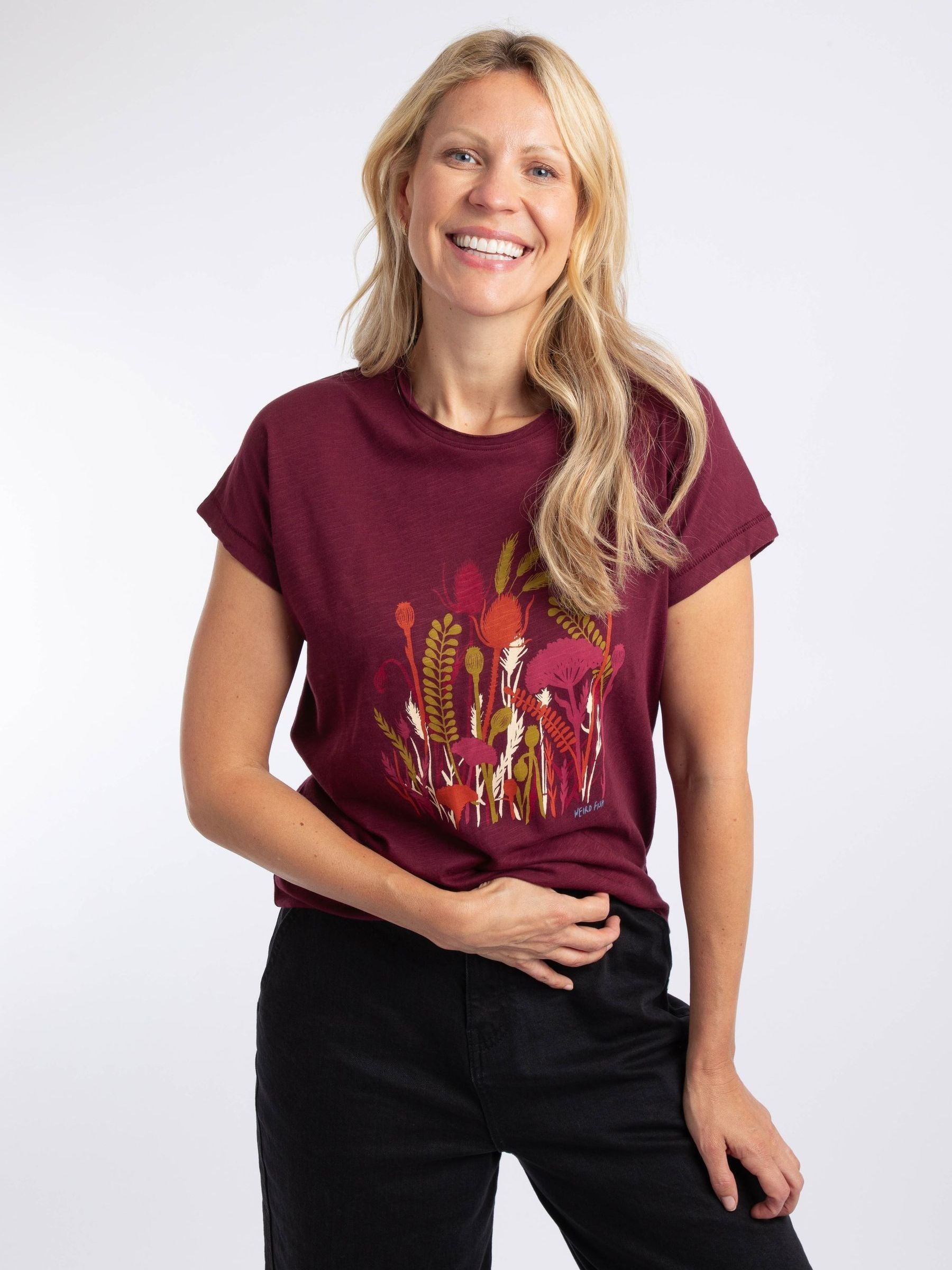 Weird Fish Women's Raspberry Wildflowers Front Print Graphic T-Shirt In | Size: 18 - Image 1