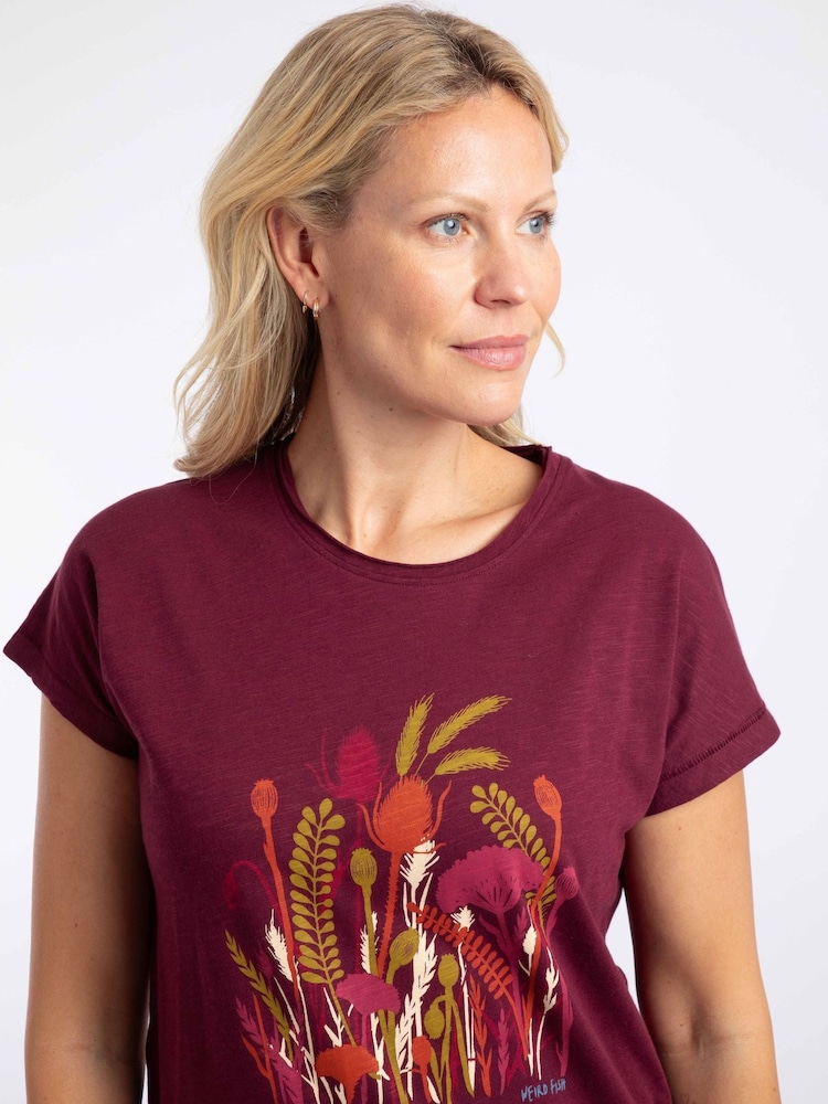 红色 - Weird Fish Wildflowers Front Print Cotton Graphic T-Shirt - 4的图像4｝