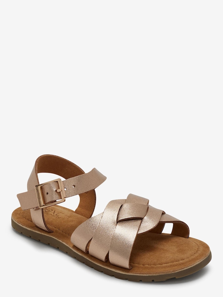 Rose Gold Standard Fit (F) Premium Woven Leather Sandals - Image 2 of 4