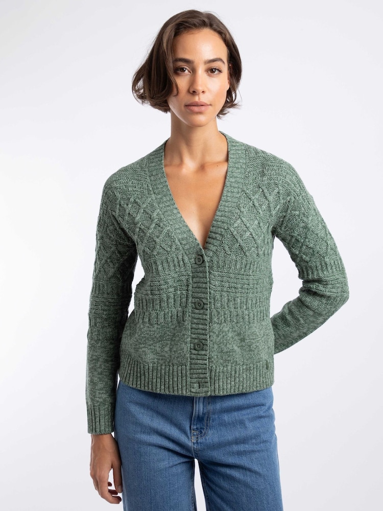 Weird Fish Green Amiens Mixed Stitch Cardigan - Image 1 of 7 Weird Fish Green Amiens Mixed Stitch Cardigan - Image 1 of 7