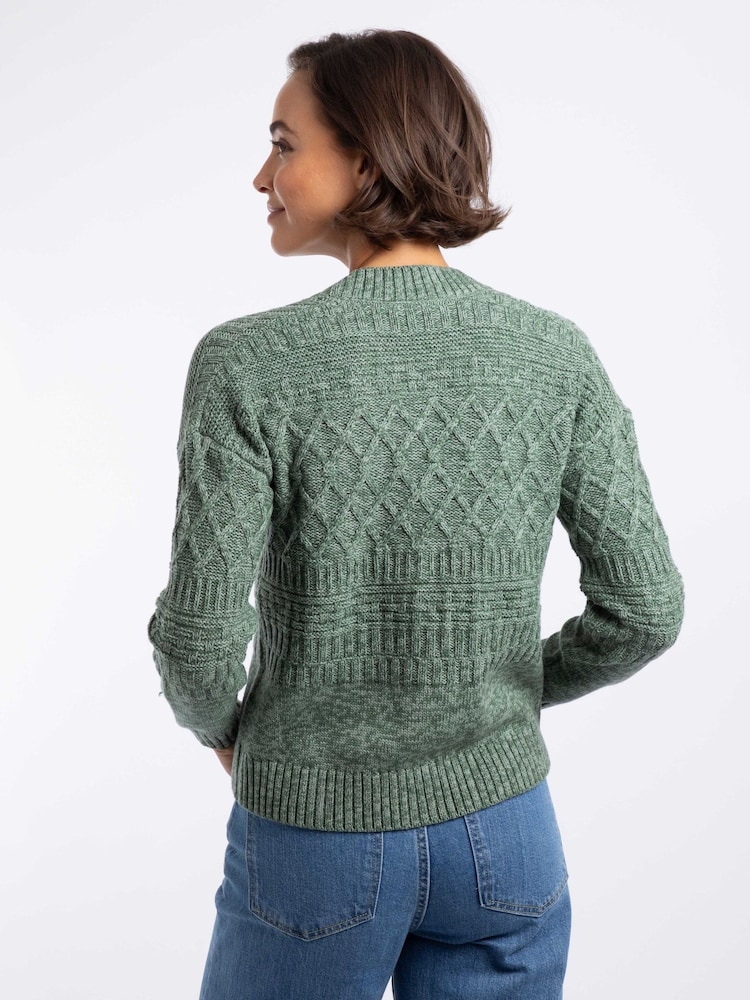 Weird Fish Green Amiens Mixed Stitch Cardigan - Image 2 of 7 Weird Fish Green Amiens Mixed Stitch Cardigan - Image 2 of 7