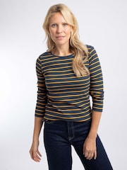 Weird Fish Blue Blaine Cotton Stripe Ribbed Long Sleeve Outfitter T-Shirt - Image 1 of 7