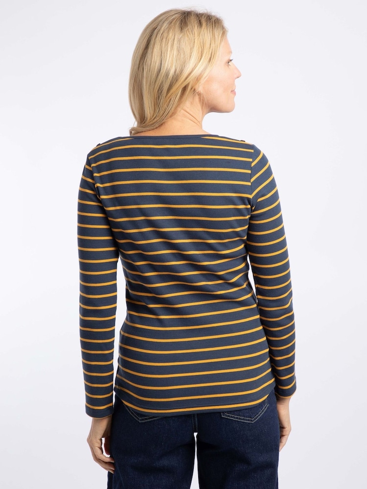 Weird Fish Blue Blaine Cotton Stripe Ribbed Long Sleeve Outfitter T-Shirt - Image 2 of 7 Weird Fish Blue Blaine Cotton Stripe Ribbed Long Sleeve Outfitter T-Shirt - Image 2 of 7