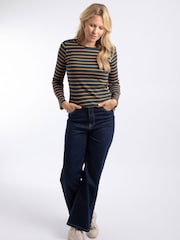 Weird Fish Blue Blaine Cotton Stripe Ribbed Long Sleeve Outfitter T-Shirt - Image 3 of 7