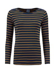 Weird Fish Blue Blaine Cotton Stripe Ribbed Long Sleeve Outfitter T-Shirt - Image 6 of 7