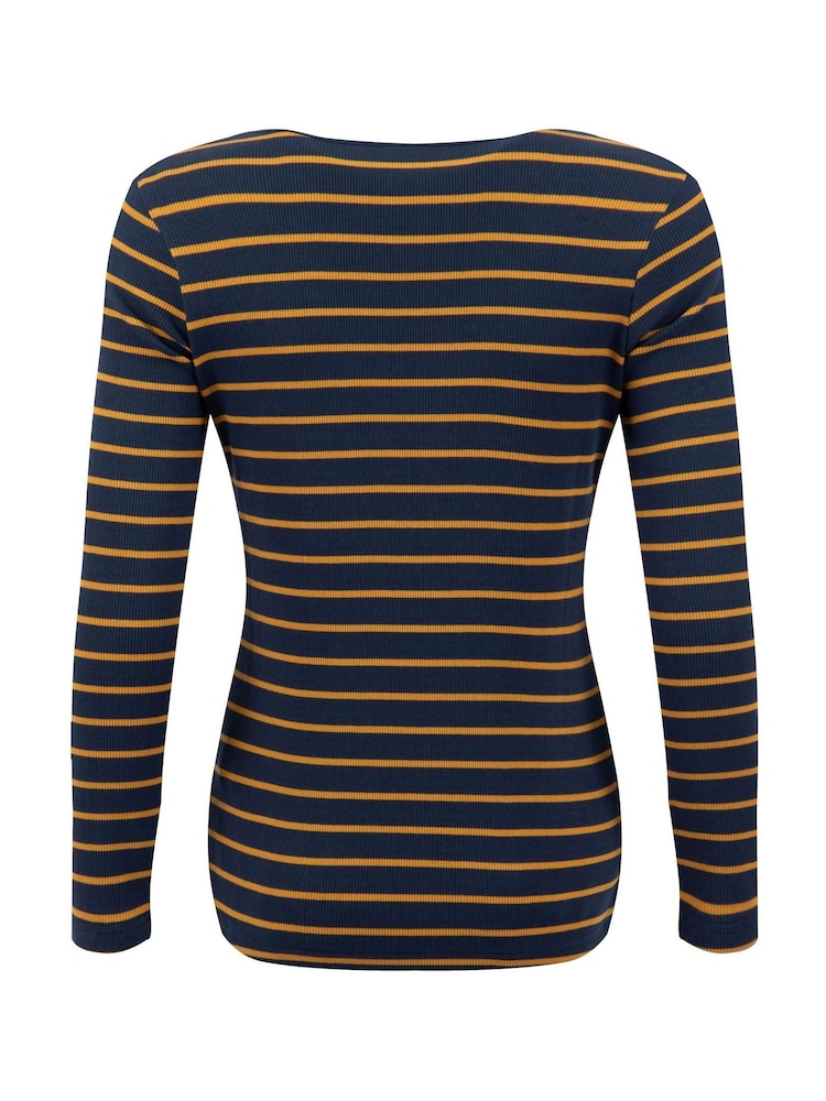 Weird Fish Blue Blaine Cotton Stripe Ribbed Long Sleeve Outfitter T-Shirt - Image 7 of 7 Weird Fish Blue Blaine Cotton Stripe Ribbed Long Sleeve Outfitter T-Shirt - Image 7 of 7