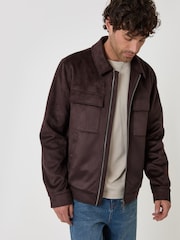 Threadbare Brown Faux Suede Collared Jacket - Image 1 of 5