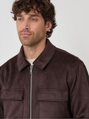 Threadbare Brown Faux Suede Collared Jacket - Image 2 of 5