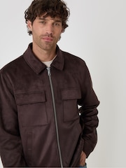 Threadbare Brown Faux Suede Collared Jacket - Image 5 of 5