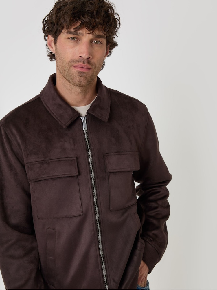 Threadbare Brown Faux Suede Collared Jacket - Image 5 of 5 Threadbare Brown Faux Suede Collared Jacket - Image 5 of 5
