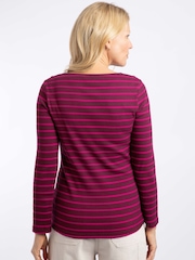 Weird Fish Red Blaine Cotton Stripe Ribbed Long Sleeve Outfitter T-Shirt - Image 2 of 7