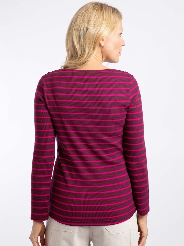 Weird Fish Red Blaine Cotton Stripe Ribbed Long Sleeve Outfitter T-Shirt - Image 2 of 7 Weird Fish Red Blaine Cotton Stripe Ribbed Long Sleeve Outfitter T-Shirt - Image 2 of 7