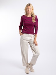 Weird Fish Red Blaine Cotton Stripe Ribbed Long Sleeve Outfitter T-Shirt - Image 3 of 7