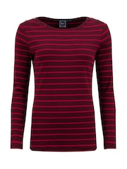 Weird Fish Red Blaine Cotton Stripe Ribbed Long Sleeve Outfitter T-Shirt - Image 6 of 7