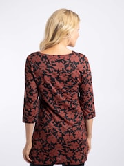 Weird Fish Brown Arielle Printed Jersey 3/4 Sleeve Tunic - Image 2 of 5