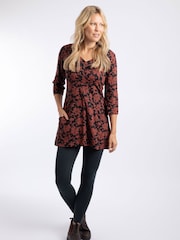 Weird Fish Brown Arielle Printed Jersey 3/4 Sleeve Tunic - Image 3 of 5