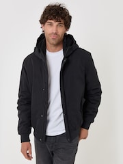 Threadbare Black Showerproof Jacket with Borg Lined Hoodie - Image 1 of 5