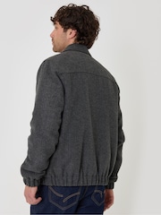 Threadbare Grey Herringbone Faux Wool Collared Jacket - Image 2 of 5