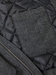 Threadbare Grey Herringbone Faux Wool Collared Jacket - Image 5 of 5