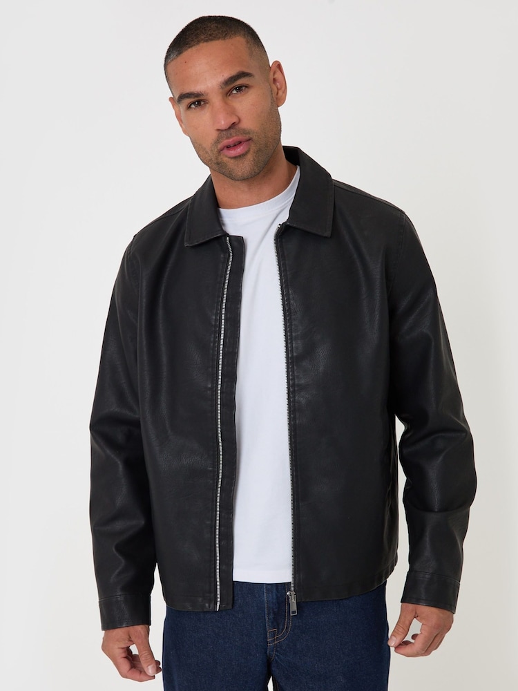 Threadbare Black Faux Leather Zip Up Collared Jacket - Image 1 of 5