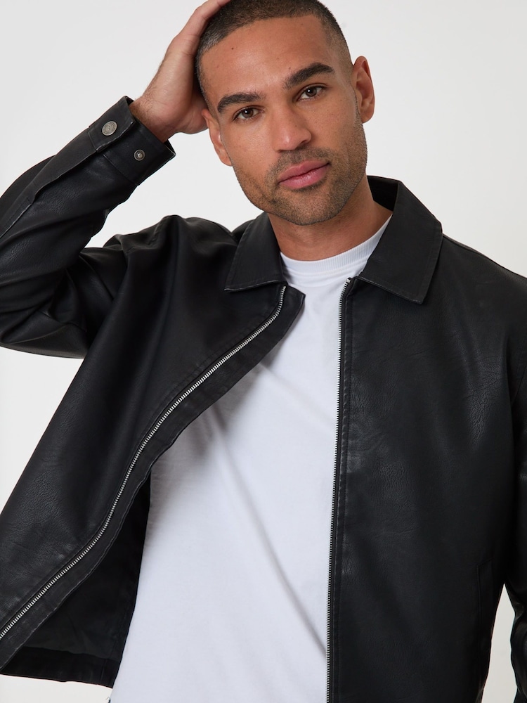 Threadbare Black Faux Leather Zip Up Collared Jacket - Image 2 of 5