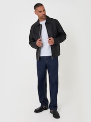 Threadbare Black Faux Leather Zip Up Collared Jacket - Image 4 of 5
