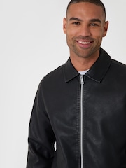 Threadbare Black Faux Leather Zip Up Collared Jacket - Image 5 of 5