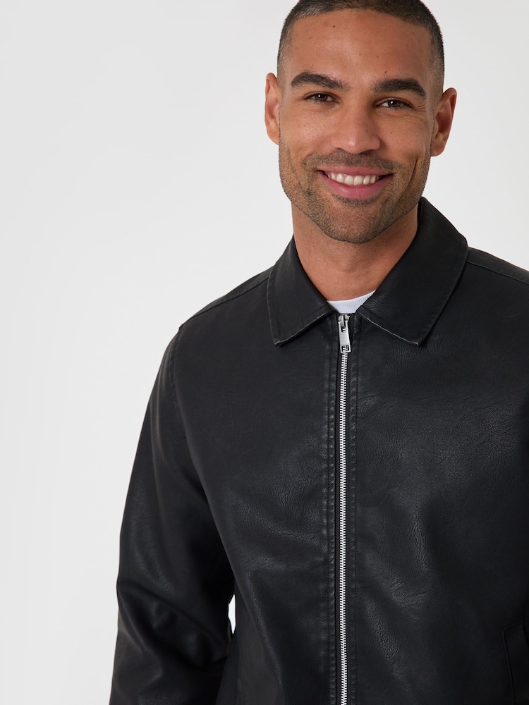 Threadbare Black Faux Leather Zip Up Collared Jacket - Image 5 of 5