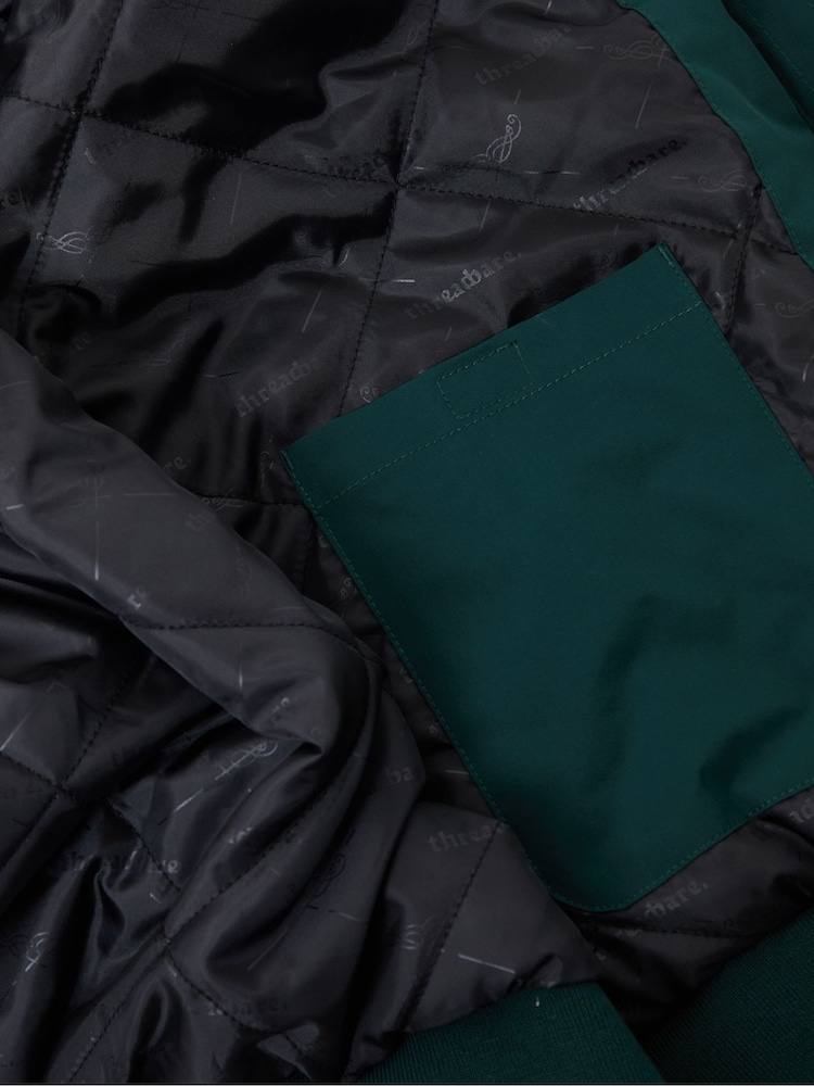 Threadbare Green Showerproof Padded Bomber Jacket - Image 6 of 6 Threadbare Green Showerproof Padded Bomber Jacket - Image 6 of 6