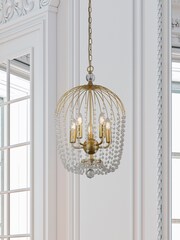 Searchlight Gold Amaranth Gold Metal Clear Crystal 5Lt Pendant Ceiling Light - Image 1 of 3