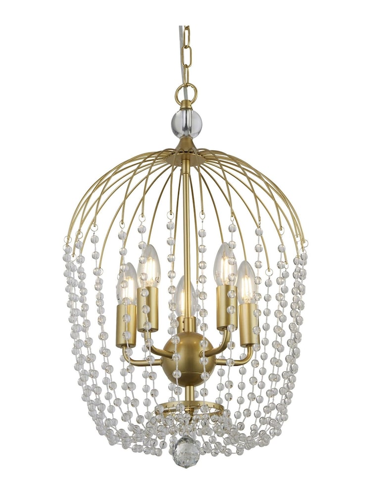 Searchlight Gold Amaranth Gold Metal Clear Crystal 5Lt Pendant Ceiling Light - Image 3 of 3