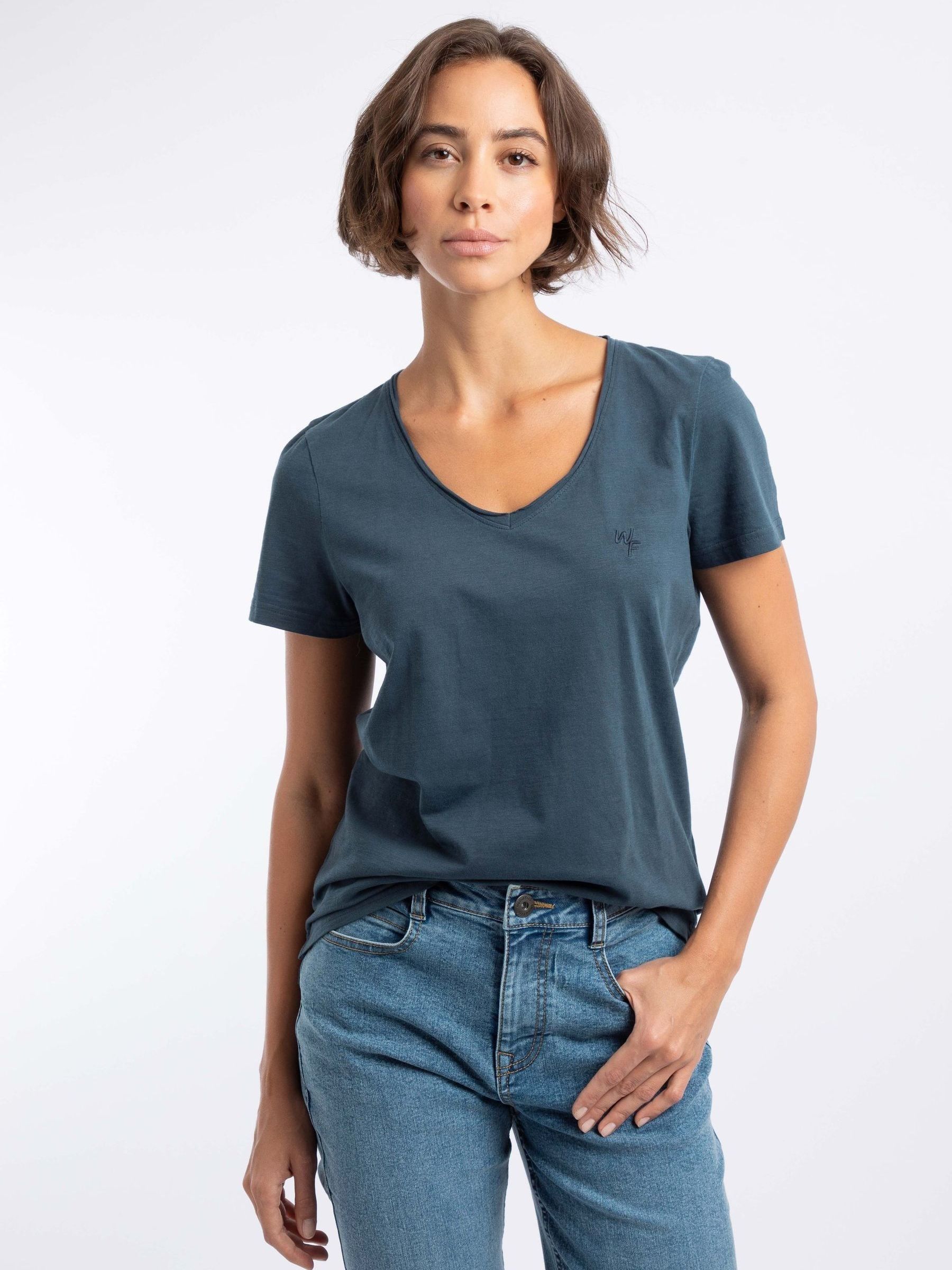 Weird Fish Women's Navy Hailey V-Neck T-Shirt In | Size: 22 - Image 4