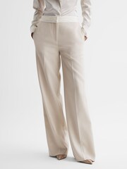 Reiss Neutral Maya Petite Mid Rise Contrast Wide Leg Suit Trousers - Image 1 of 6
