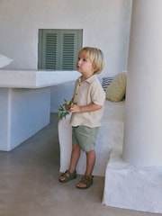 Neutral Short Sleeve Lightweight Linen Blend Shirt (3mths-7yrs) - Image 3 of 6