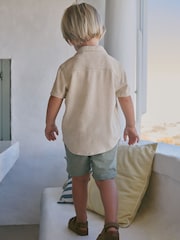 Neutral Short Sleeve Lightweight Linen Blend Shirt (3mths-7yrs) - Image 4 of 6