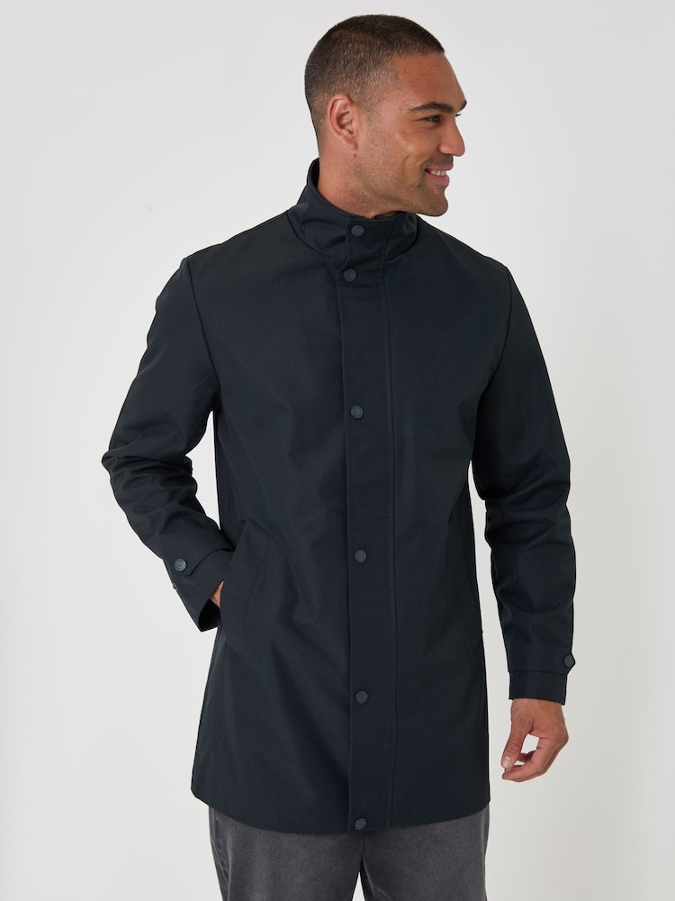 Threadbare Blue Showerproof Funnel Neck Longline Jacket - Image 2 of 5 Threadbare Blue Showerproof Funnel Neck Longline Jacket - Image 2 of 5