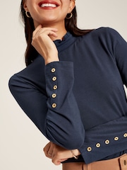 Joules Amy Navy Blue Long Sleeve High Neck Jersey Top - Image 4 of 5