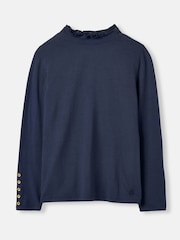 Joules Amy Navy Blue Long Sleeve High Neck Jersey Top - Image 5 of 5