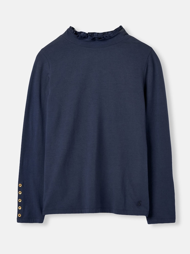 Joules Amy Navy Blue Long Sleeve High Neck Jersey Top - Image 5 of 5