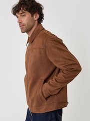 Threadbare Brown Faux Suede Collared Jacket - Image 1 of 5