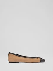 LK Bennett Natural Leather And Patent Kara Toe Cap Ballerinas - Image 1 of 4